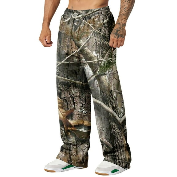 Havenx Baggy Camo Sweatpants for Men Graphic Print Camouflage Sweats Straight Wide Leg Elastic Waist Streetwear with Pockets Workout Athletic Joggers Soft Lounge Open Bottom Outfits,Gray S