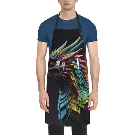 

Rateoe Dragon with Colorful Tail Aprons with Pocket Men Womens Aprons Waterproof Adjustable Cooking Aprons for Kitchen Gardening and Salon