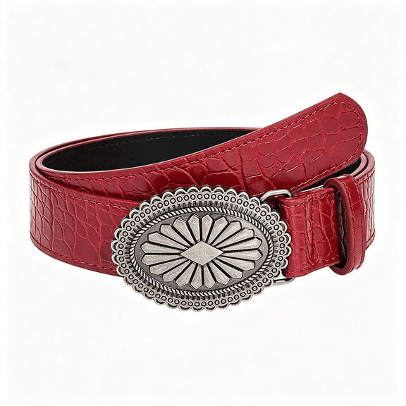 TELOLY Red Belts for Women Vintage Cowgirls Leather Belt Country Western Belt with Silver Red Western Belt