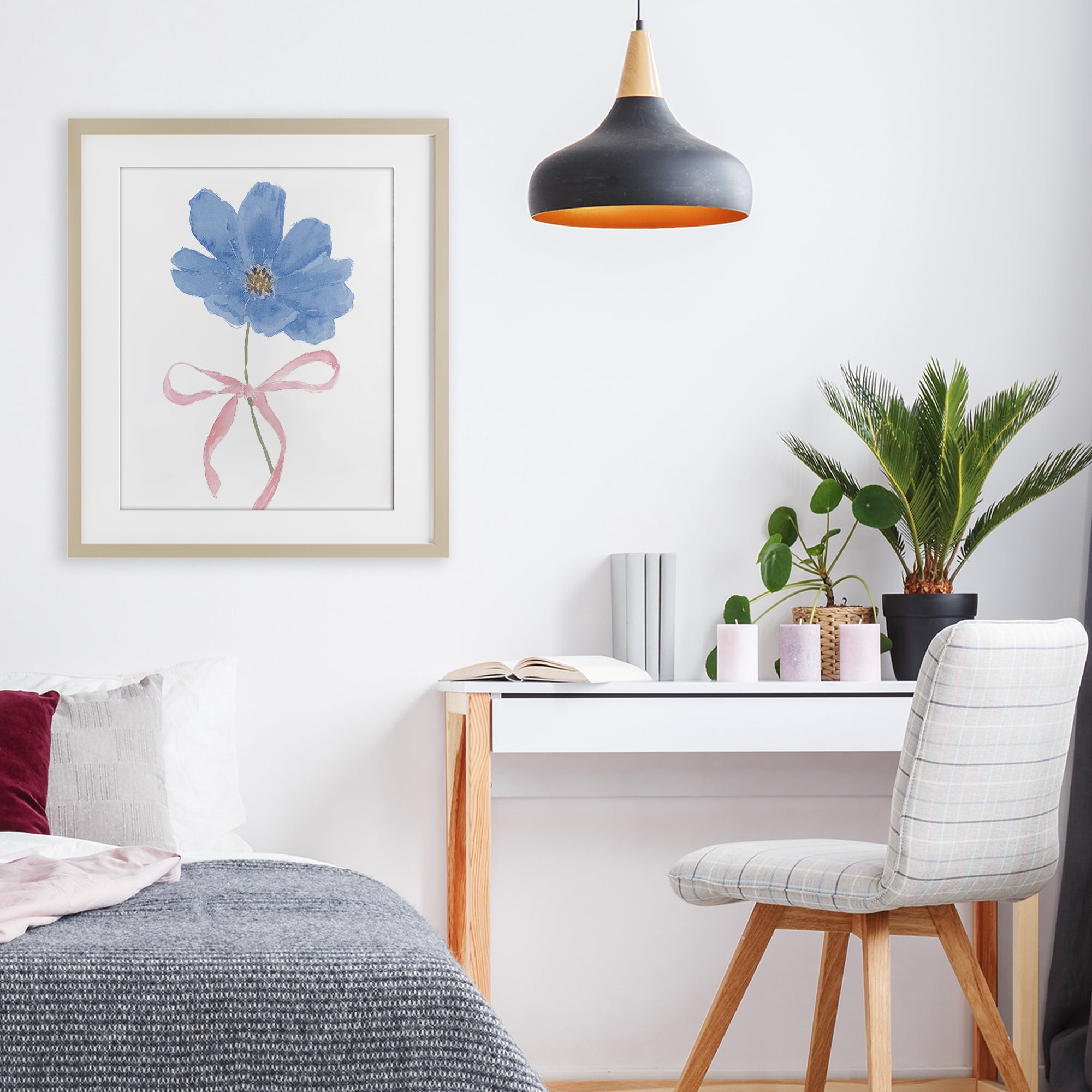 Stupell Industries Blue Bow Bloom Birch Framed Print Under Glass, design by Lucille Price