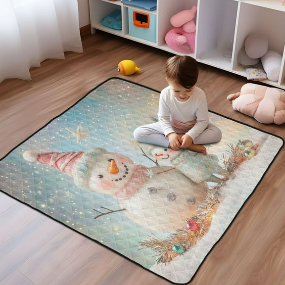 WOBOGO Two Cute Christmas Snowmen Baby Playmats Extra Large Waterproof Rollable Activity Pads for Toddlers 50×50inch