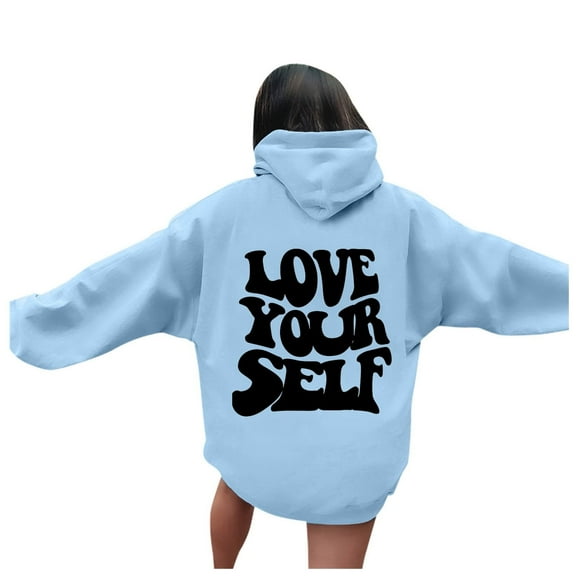 Womens Hoodies Long Sleeve Pullover Hoodie Sweatshirt Baggy Hoodies Light Blue Sweatshirt Women Fall Fashion for Women Streetwear