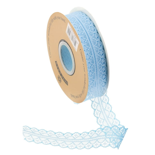 Unique Bargains Lace Trim Ribbon Polyester Wedding Lace Ribbon Lace Gift Wrap Ribbon for Dress Decorations Light Blue 50Yard