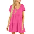 thumbnail image 4 of Nmnitkp Dresses for Women Fashionable and Beautiful Womens Summer Dresses Short Sleeve V-Neck Tshirt Dress Flowy Babydoll Dress Hot Pink,XL, 4 of 8