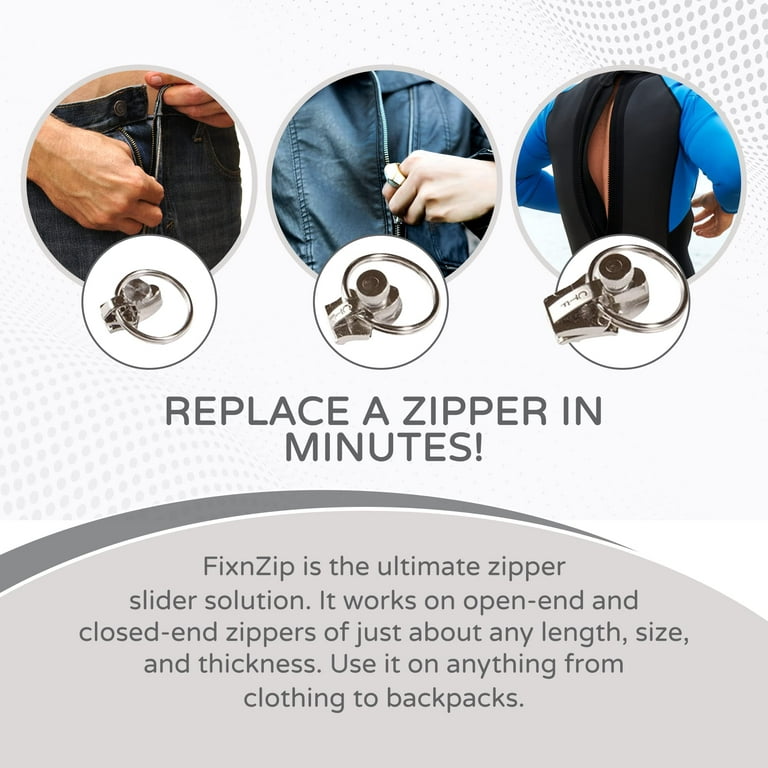 FixnZip (Black Nickel) - Universal Zipper Repair Kit for Jackets, Luggage,  Bags - Backpack Zipper Replacement Repair Kit - Instant Zipper Fix (S,M,L)  - Made in The USA 
