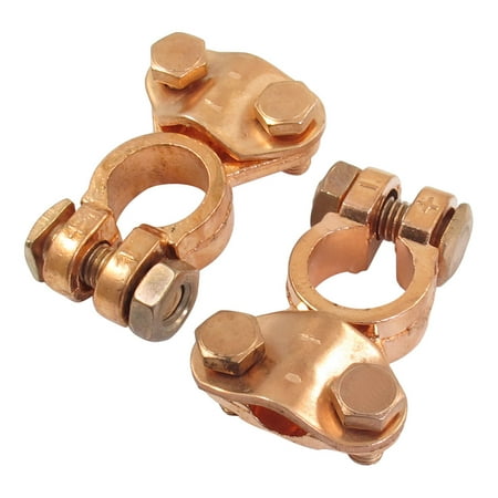 Car Replacement Brass Angle Type Battery Terminals Copper Tone 2 Pcs