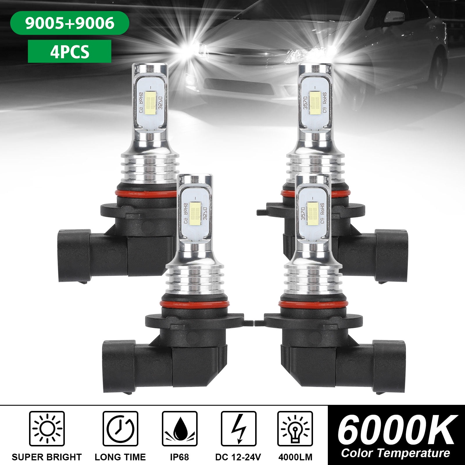 LED 9006 Headlight Bulbs 520W Light Bulb Kit For 2006-2014 Honda Civic 4 dr. 