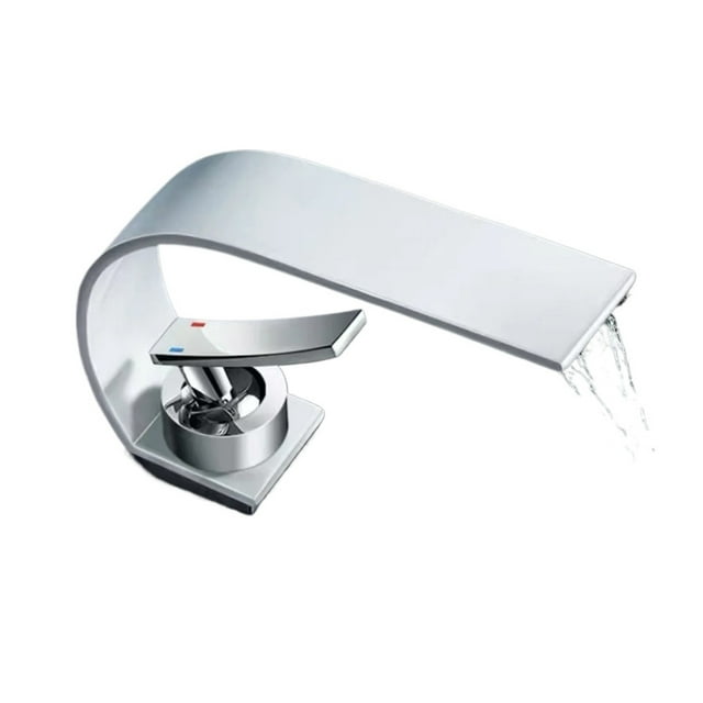 White Basin Faucet Curved Creative Waterfall Hot And Cold Water Mixer Tap, Wash Face Sink Bathroom Stainless Steel Faucet ,Versatile Features