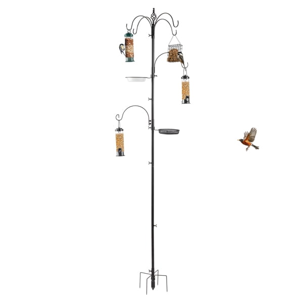 93 inch Iron Bird Feeder With Six Hooks, Bird Feeder Black Courtyard