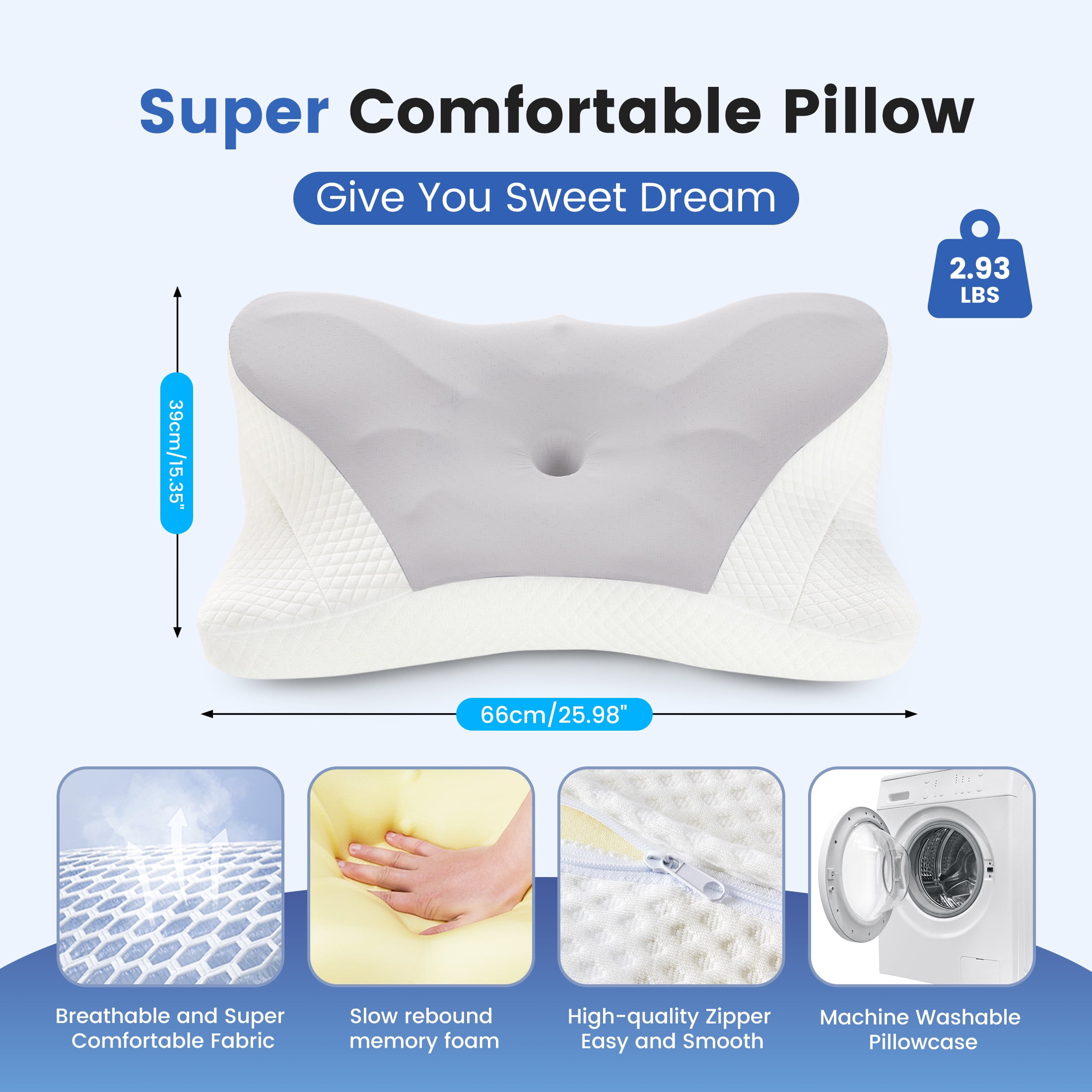 CONCETTA 2 Pack King Size Memory Foam Pillows, Ergonomic Contoured Support for Side Back and Stomach Sleepers，Gray