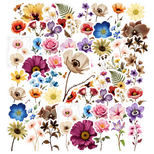 YEZDIX 35 Pcs-50 Pcs Autocollants Floraux Multicolores pour Ordinateurs Portables, Carnets, Valises