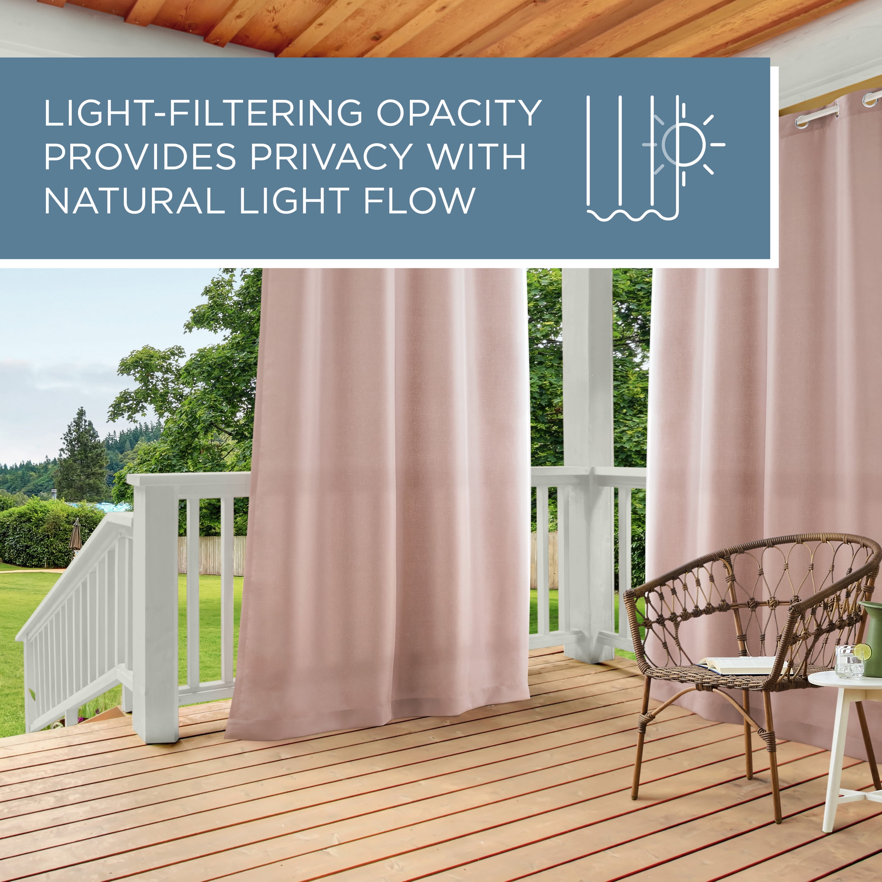TOWN & COUNTRY BASICS Cabana Solid Heavyweight Indoor Outdoor Curtains, Light Filtering Opacity with Grommet Top, Water Repellent, 2-Pack Set, 54"x120", Blush