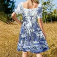 thumbnail image 4 of Chinoiserie Blue Landscape Scene Sleeveless Dress Dance dresses chic and elegant evening dress women's elegant loose dresses, 4 of 6