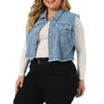 thumbnail image 4 of Chaleco de mezclilla sin mangas de mujer plus size Agnes Orinda, con botones, corto, color azul claro, talla 2X, 4 of 5