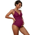 thumbnail image 6 of Attraco Maternity Swimsuit Scallop Trim One Piece V Neck Pregnancy Bathing Suit Spaghetti Strap Ruched Swimwear Cutout Tie Back, 6 of 6