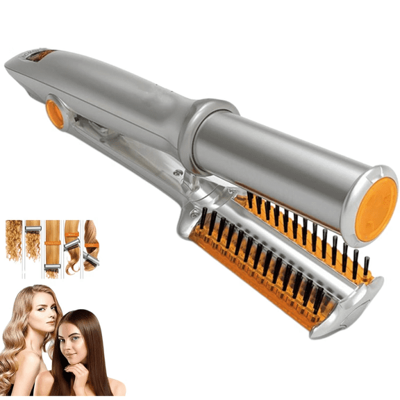 OUCLEYE 2 in 1 Hair Styler, Auto Rotating Curling Iron, 3 Temp Setting Ceramic Hair Straightener Flat Iron, Dual Use Dry Wet Styling Tool for Long Short Curly Wavy Hair Home Dorm Travel