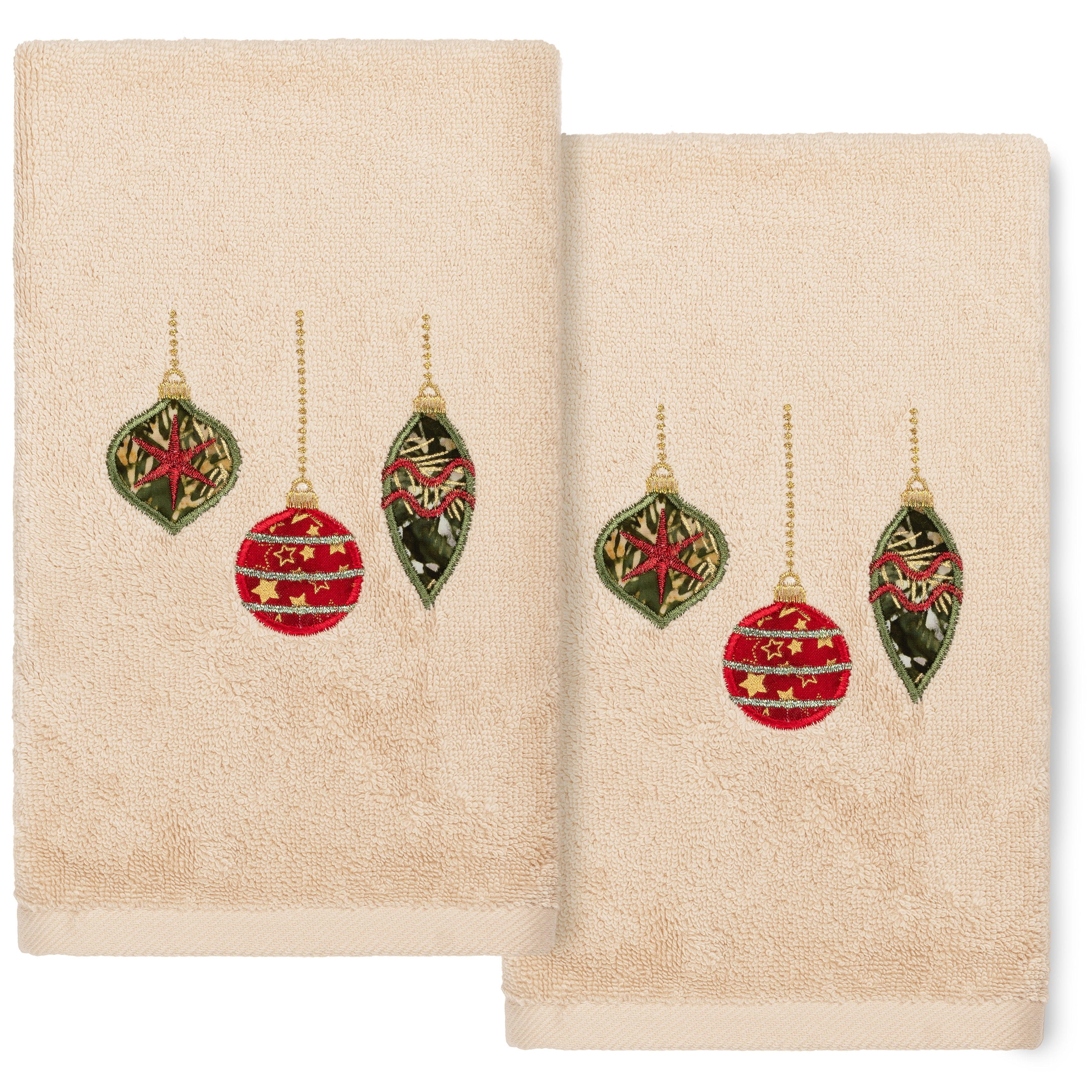 Linum Home Textiles Christmas Ornaments Embroidered Luxury 100% Turkish Cotton Hand Towels (Set of 2)