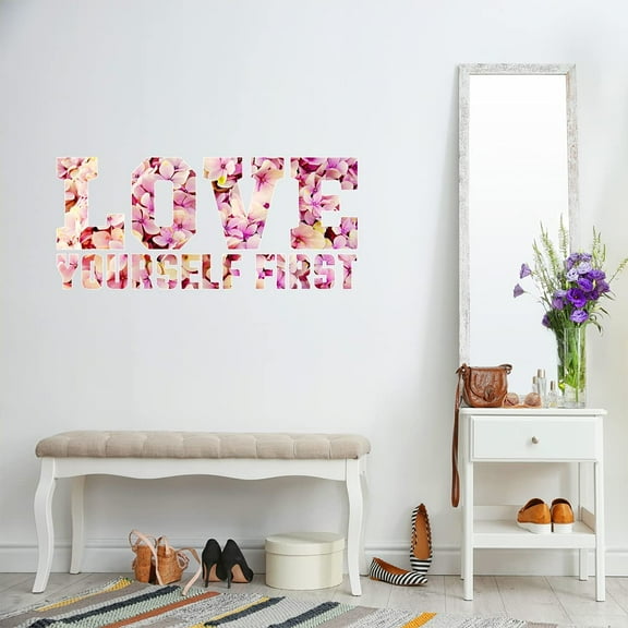 VWAQ Love Yourself First Floral Pattern Wall Decal Home Decor Sticker - PT6