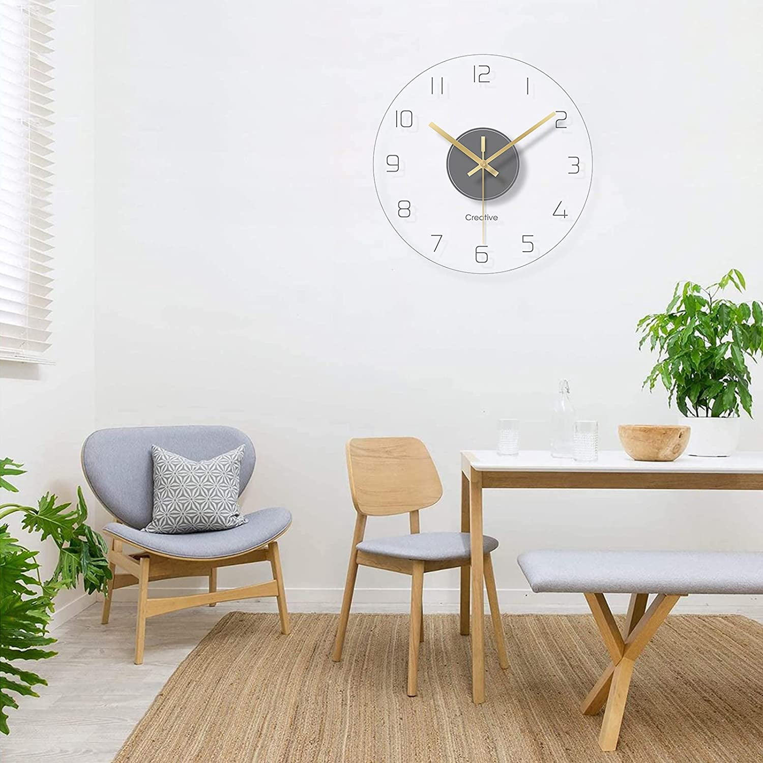 MONIPA Transparent Wall Clock Round Tempered Glass Clock Ultra-Thin Quartz Wall-Mounted Clock Silent for Home Living Room Decoration 30×30×0.4cm