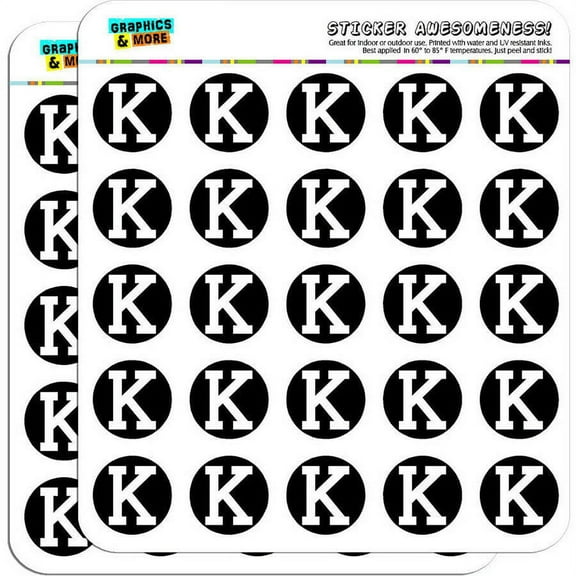 Letter K Initial Black White 50 1" Planner Calendar Scrapbooking Crafting Stickers