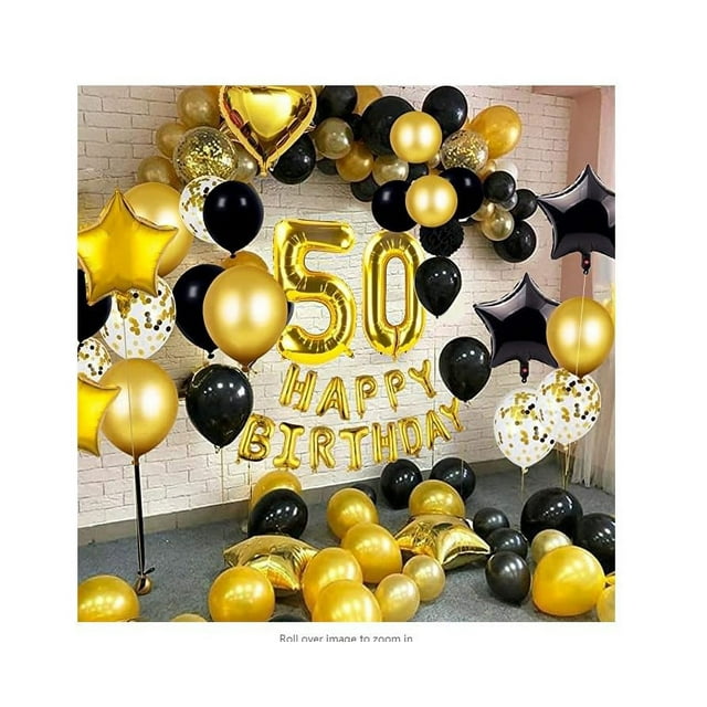 RV Decoraciones de 50 cumpleaños para hombres y mujRVes, globos de oro blanco de 50 cumpleaños con decoraciones de 50 cumpleaños, pancarta de feliz cumpleaños, globo de 50 cumpleaños para decoraciones