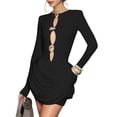thumbnail image 3 of Vestido de Mujer Liso, Cuello Redondo, Larga, Abertura, Corte Ajustado, Midi, con Volantes, Vestido de Noche Negro L, 3 of 10