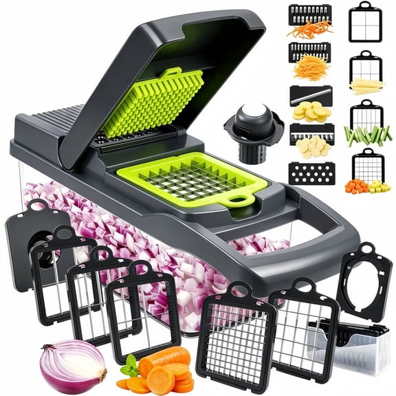 16-in-1 Vegetable Chopper Vegetable Cutter Vegetable Slicer, Veggie Onion Potato Salad Food Chopper Manual-Veg Chopper and Dicer, Interchangeable 8 Blades Grater Kitchen Tools & Gadgets(Green)