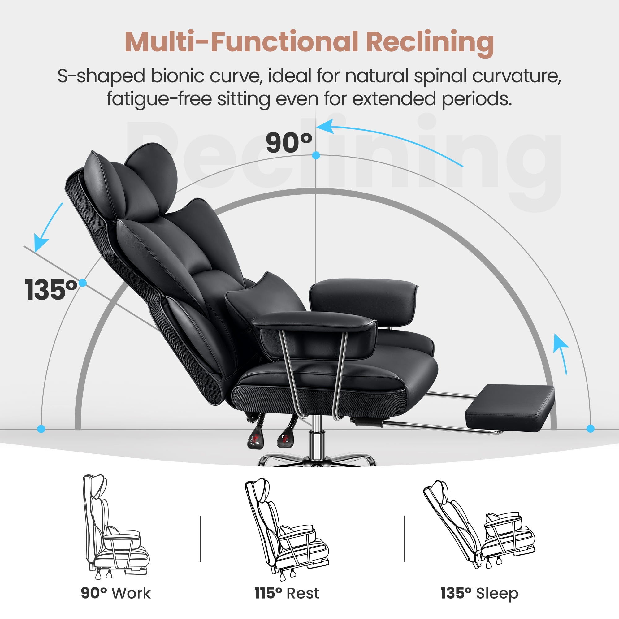 Premium Ergonomic Office Chair For Plus-Size Users, Executive High-Back Leather Seat With Enhanced Lumbar Support and Footrest for Home & Office