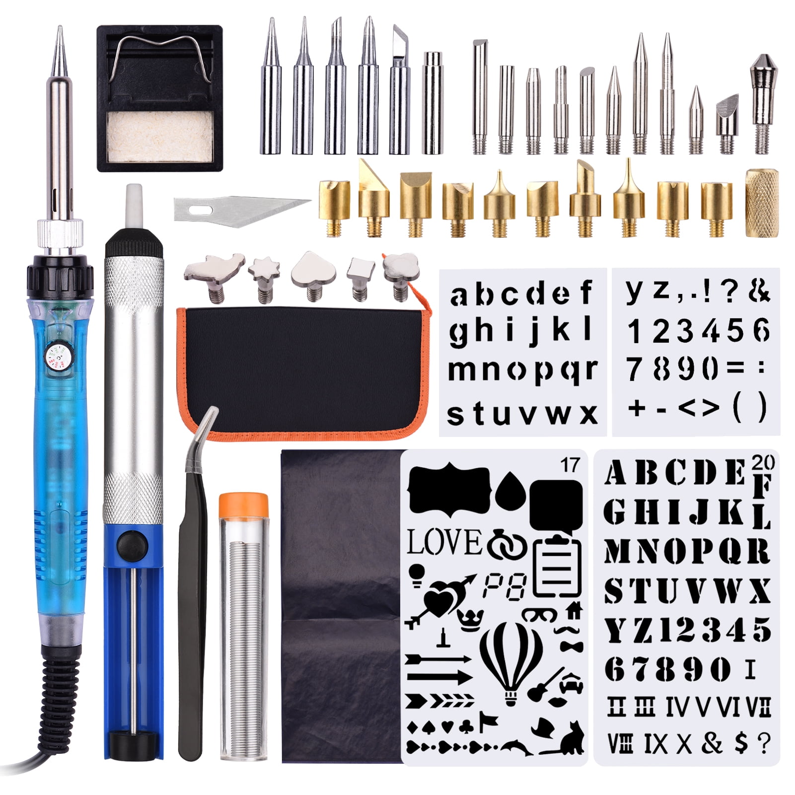 Andoer Wood Burning Tool Kit 53PCS Professional Pyrography Pen Soldering  Iron Set Adjustable from 200-450℃ for Beginners Adults Wood Burning Carving  DIY Embossing Soldering 