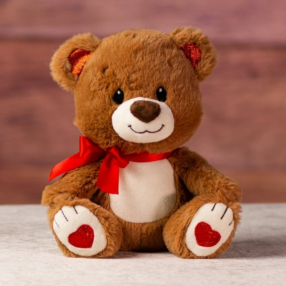Glittery Valentine Bear 9 inch Plush Toy – Soft & Cuddly Stuffed Animal Gift