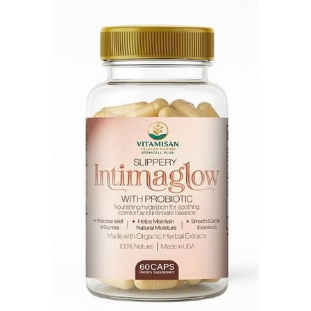 Slippery Intimaglow with Probiotic – Supports Natural Moisture & Comfort | With Vitamin D & E, Slippery Elm Bark & Probiotic Blend – 60 Capsules