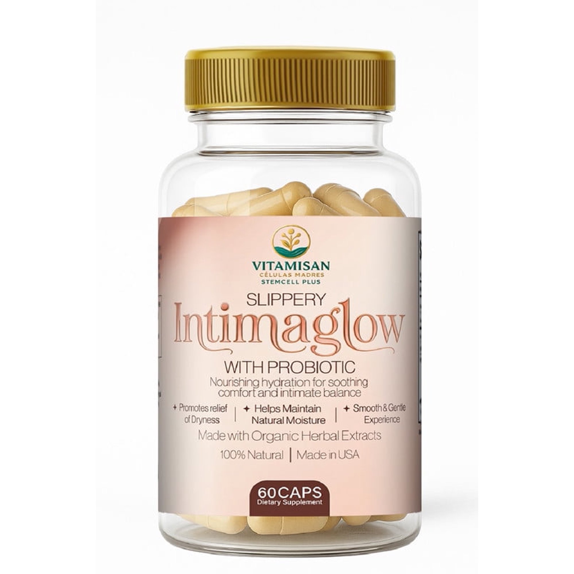 Slippery Intimaglow with Probiotic – Supports Natural Moisture & Comfort | With Vitamin D & E, Slippery Elm Bark & Probiotic Blend – 60 Capsules