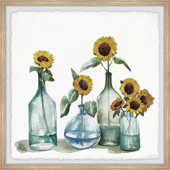 Parvez Taj Sunflowers in Blue Vase Framed Painting Print