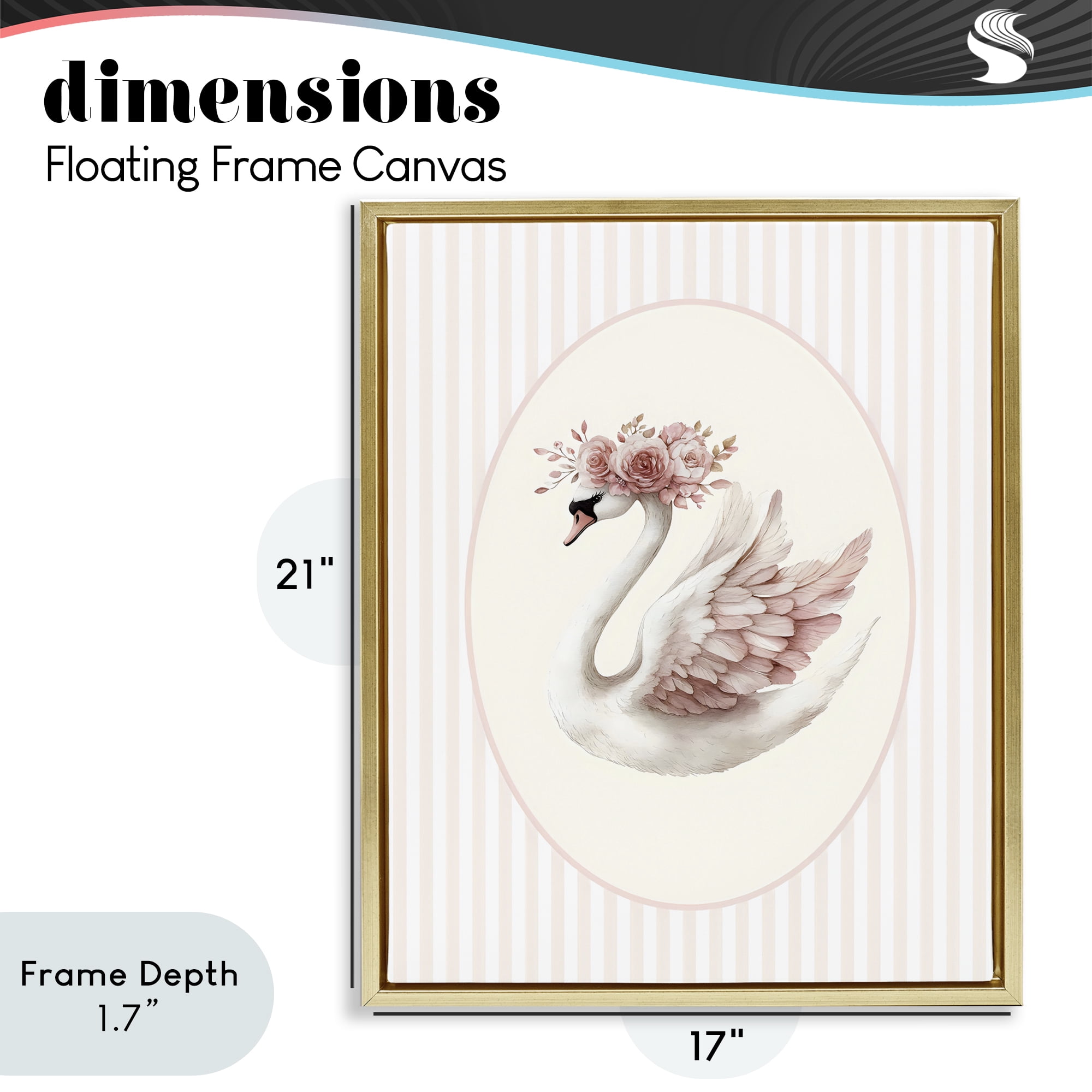 Stupell Industries Nursery Ballerina Swan Striped Gold Framed Floater Canvas Wall Art, design by LSR Design Studio