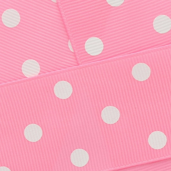 7/8" Grosgrain Ribbon White Dots 143 Bubblegum Pink 5yd