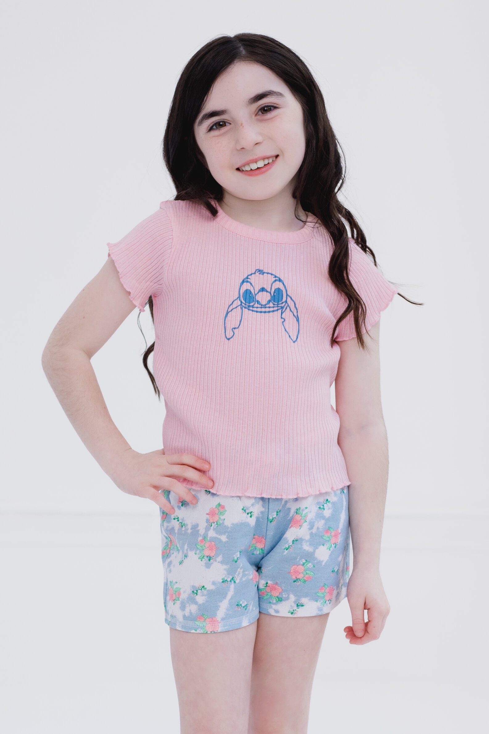 Disney Lilo & Stitch French Terry Drop Shoulder Pullover Sweatshirt, T-Shirt and Shorts 3 Piece Outfit Set Tie Dye Toddler to Big Kid