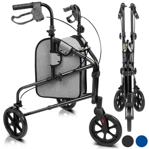 Vive 3 Wheel Walker Rollator for Senioirs - Lightweight Foldable Walking Transport, Weight Capacity 250lbs, Black