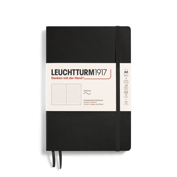LEUCHTTURM1917 - Notebook Softcover Medium A5-123 Numbered Pages for Writing and Journaling (Dotted, Black)