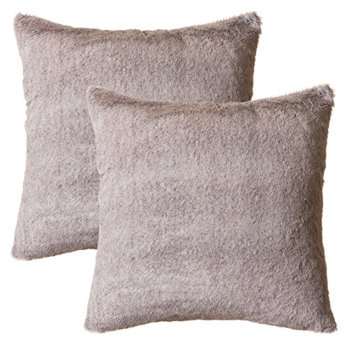 Faux Fur Throw Pillow 2Pack 18"x18" With Insert, Grey Mink Plush