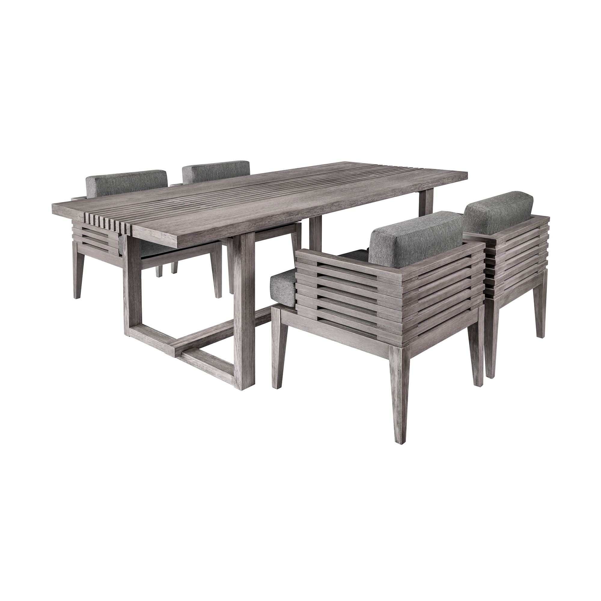 Vivid Outdoor 5 Piece Dining Set in Gray Eucalyptus Wood with Gray Cushions