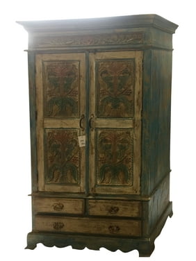 Mogul Antique Indian Handcarved Cabinet Chest Rustic Furniture Armoire with Drawers Rustic Interior Decor NEW Shipment