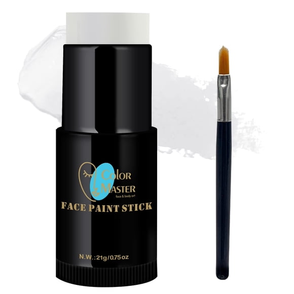 ColorMaster Payaso Cara Blanca Pintura Corporal Stick (0.75oz) | Pintura facial, pintura corporal, ojos blancos, barras negras para deportes y base, maquillaje en crema, kit de pintura facial para Hal