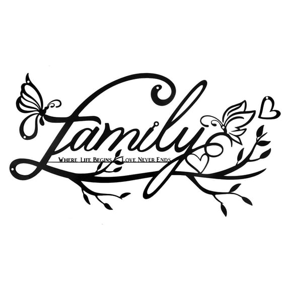 WSNIJFU Family Signs Wall Decor Black Family Metal Wall Sign with Butterfly Tree Branch Art Hanging Lettering Hollow Out Decor for Living Room, Bedroom, Dining Room