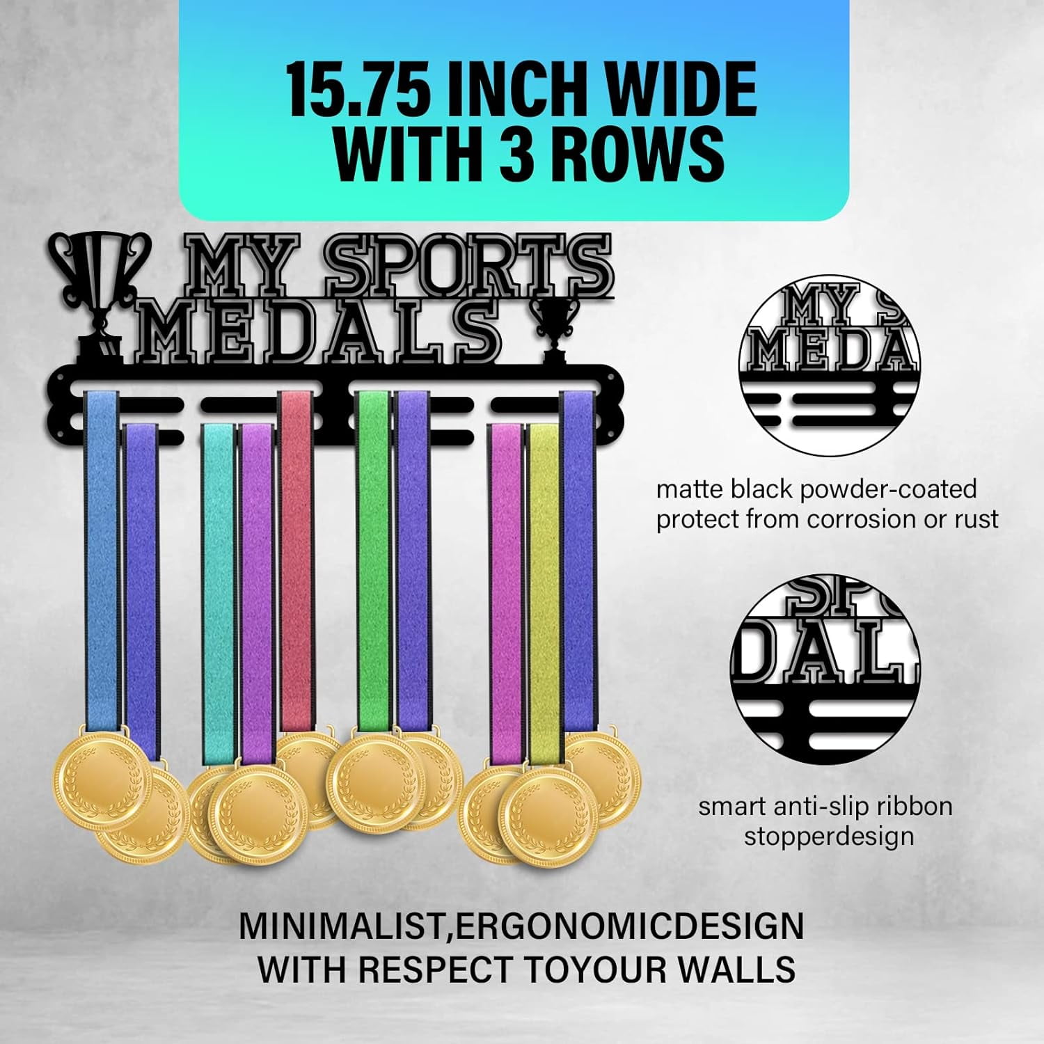 Medal Hanger Holder Trophy Medal Display Rack Hanger Awards Ribbon Cheer 2 Lines Sport Award Rack Wall Mount Iron Frame DIY