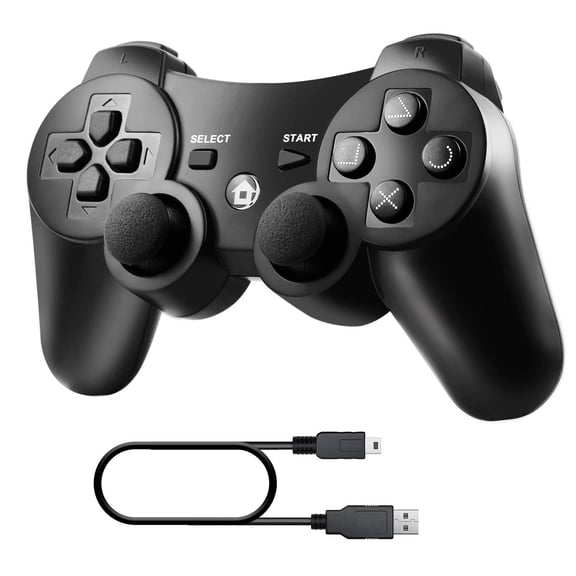 Wireless Controller for PS3, Bluetooth Gamepad Joystick with Dual Vibration, Charging Cable and Thumb Grips