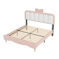 thumbnail image 4 of Harper & Bright Designs Full Size Upholstered Princess Bed with Bow-knot Headboard, Full Platform Bed with Light Strips and lden Metal Legs, White+Pink, 4 of 9