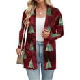 thumbnail image 3 of Women's Christmas Printed Lightweight Cardigan Long Sleeve Casual Loose Thin Fit With Pockets Jacket for Holiday Comfort and Everyday Wear,Deep Red,S, 3 of 4