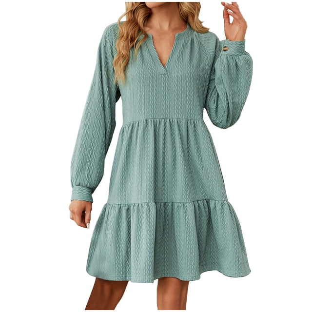 Robes à Manches Longues pour Femmes Mode Décontractée Confortable Unie Manches Longues Col Montant Robes pour Femmes Manches Longues