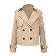 thumbnail image 4 of IWRICH Women's Long Sleeve Crop Trench Coat Lapel Double Loose Casual Jacket with Pockets Khaki M, 4 of 5