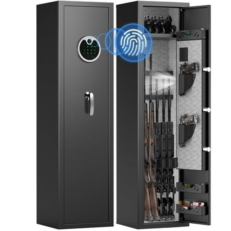 4-5 Large Gun safe Fingerprint Home Safe with Adjustable Support and Removable Shelf Gun Cabinet with Pistol Bag & Metal Storage Backlit Keypad